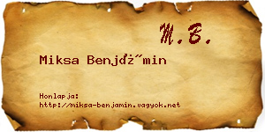 Miksa Benjámin névjegykártya